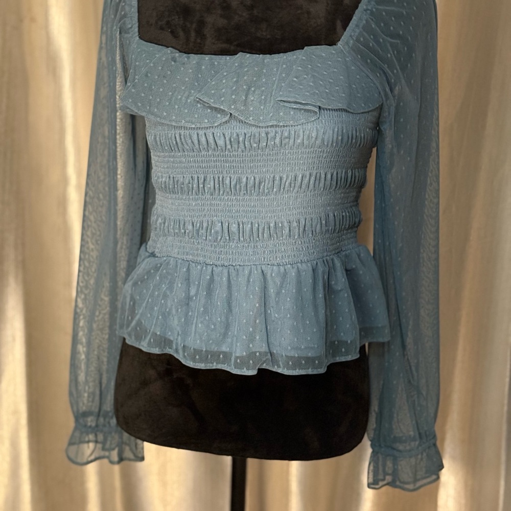 Elegant Grey/Blue Lace Women's Top